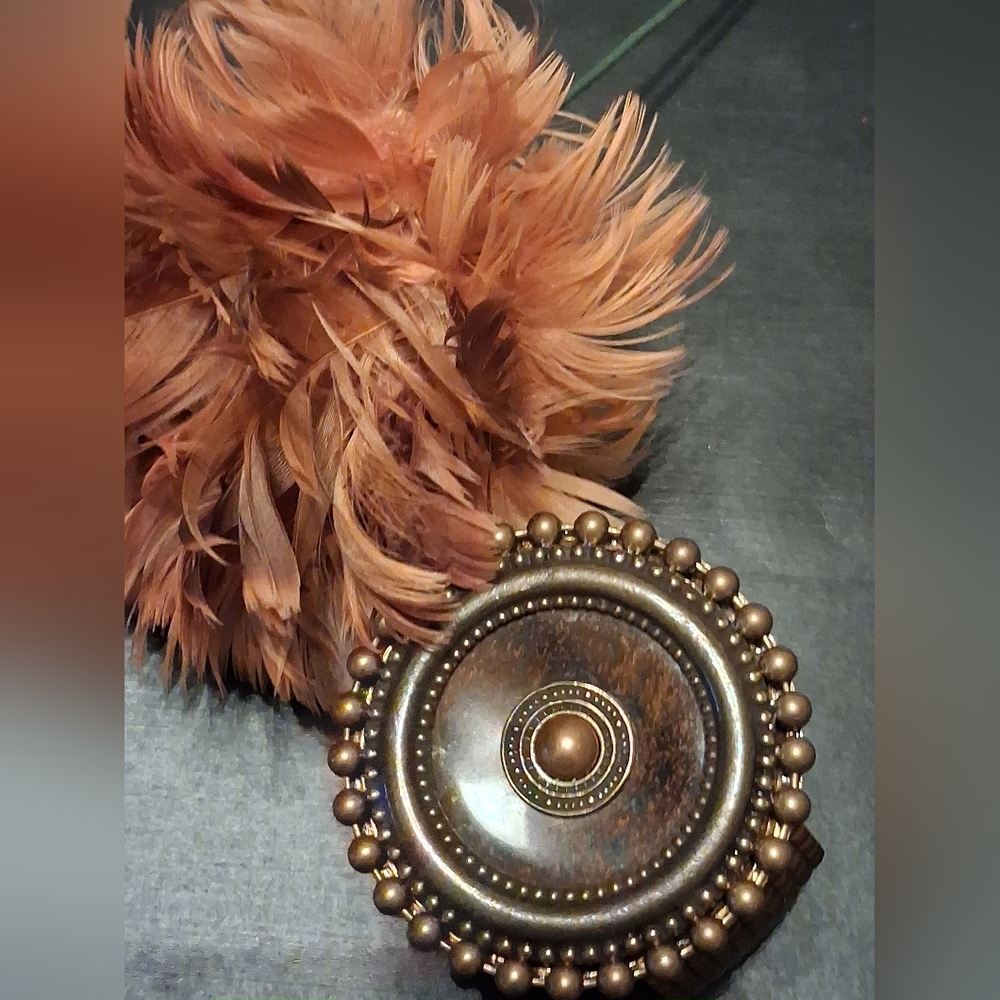 Artisan Antique Brass Stone Cuff Bracelet